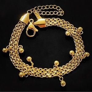 ✨18K Gold Plated Chain Bracelet W gold beads (adjustable length)